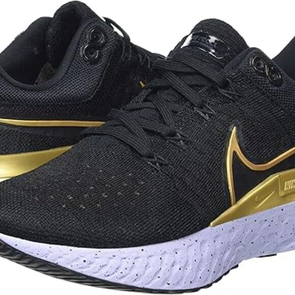Nike Women’s React Infinity Run Flyknit 2 Black Metallic Gold CT2423-009 Size 6 - Picture 1 of 7